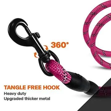 Taglory Rope Dog Leash 6 FT with Comfortable Padded Handle, Highly Reflective Threads Leash for Medium Large Dogs, 1/2 inch, Hotpink