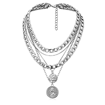 MJartoria Gold Layered Necklaces - Chic Retro Coin Pendant Jewelry Set