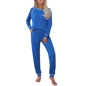 Ekouaer Pajamas Set for Women - Soft Comfy Pjs Sets in Blue, S-XXL Long Sleeve Sleepwear Loungewear