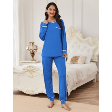 Ekouaer Soft Comfy Pajamas Set for Women - Blue