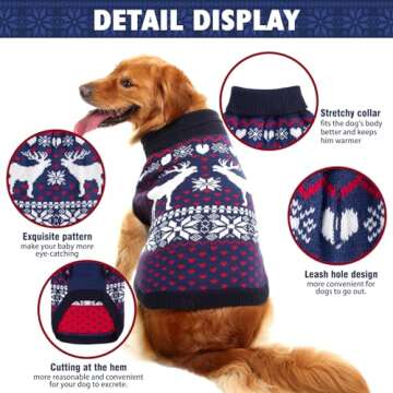 SCENEREAL Dog Sweater for Large Size Dog Girls Boys, Turtleneck Pullover Winter Dog Clothes, Christmas Dog Outfits, Pet Sweatshirt Apparel Knitwear, Golden Retriever, Labrador, Rottweiler L