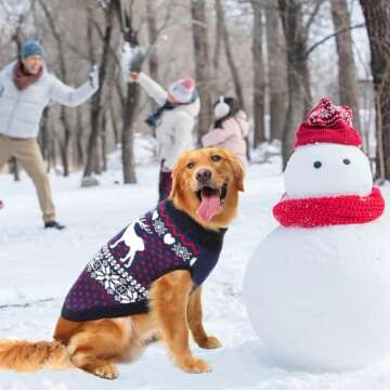 SCENEREAL Dog Sweater for Large Size Dog Girls Boys, Turtleneck Pullover Winter Dog Clothes, Christmas Dog Outfits, Pet Sweatshirt Apparel Knitwear, Golden Retriever, Labrador, Rottweiler L