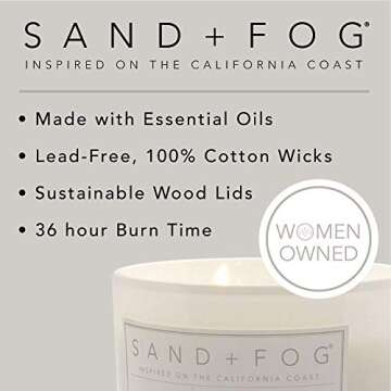 Sand + Fog Scented Candle - Eucalyptus Lavender – Additional Scents and Sizes – 100% Cotton Lead-Free Wick - Luxury Air Freshening Jar Candles - Perfect Home Decor – 12oz