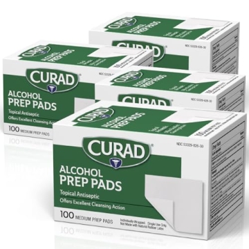 CURAD Alcohol Prep Pads Pack of 4 | 400 Individually Wrapped Isopropyl Alcohol Wipes | Essential Fir...