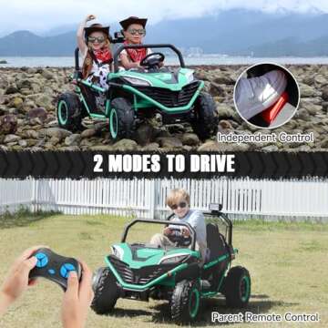 ELEMARA 2 Seater XL Ride on Car for Kids,12V Powered Electric Off-Road UTV Toy,4WD Electric Vehicle with Remote Control,LED Lights,Bluetooth Music,3 Speeds,Horn,2 Spring Suspension for Gift,Green