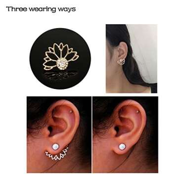 Suyi Fashion Hollow Lotus Flower Earrings Crystal Simple Chic Stud Earrings Set AGS