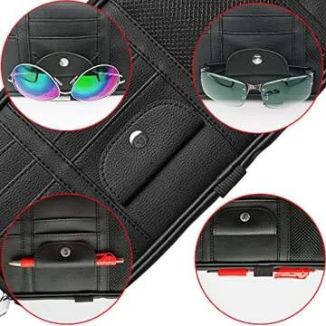 Da by Car Sun Visor Organizer, Multi-Pocket Visor Organizer Storage Pouch for Cars, SUVs & Trucks with Double Zippers, Elastic Bands & Glasses Clip - Organizes Essentials Keep Tidy (Black)