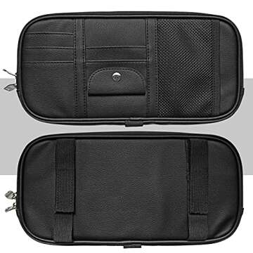 Da by Car Sun Visor Organizer, Multi-Pocket Visor Organizer Storage Pouch for Cars, SUVs & Trucks with Double Zippers, Elastic Bands & Glasses Clip - Organizes Essentials Keep Tidy (Black)