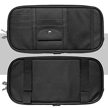 Da by Car Sun Visor Organizer, Multi-Pocket Visor Organizer Storage Pouch for Cars, SUVs & Trucks with Double Zippers, Elastic Bands & Glasses Clip - Organizes Essentials Keep Tidy (Black)