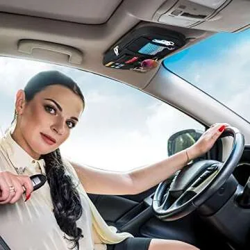 Da by Car Sun Visor Organizer, Multi-Pocket Visor Organizer Storage Pouch for Cars, SUVs & Trucks with Double Zippers, Elastic Bands & Glasses Clip - Organizes Essentials Keep Tidy (Black)