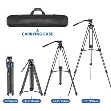 Neewer 76" Video Tripod Heavy Duty Aluminum Alloy Fluid Drag Head Left/Right Handle Intermediate Level Spreader for DSLR Cameras Camcorders, Load up to 15kg