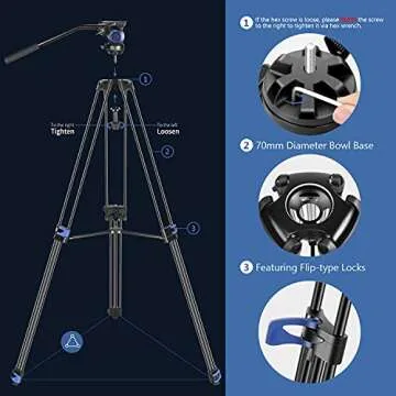 Neewer 76" Video Tripod Heavy Duty Aluminum Alloy Fluid Drag Head Left/Right Handle Intermediate Level Spreader for DSLR Cameras Camcorders, Load up to 15kg