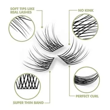 DIY Eyelash Extension, Glue Bonded Band Individual Lash 12 Clusters Natural Lashes Set, Home Eyelash...