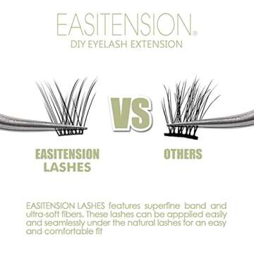 DIY Eyelash Extension, Glue Bonded Band Individual Lash 12 Clusters Natural Lashes Set, Home Eyelash Extension, C curl Lashes Pack (12MM-Natural)