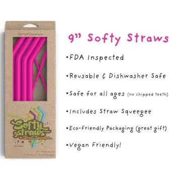 Reusable Silicone Drinking Straws - Big Size with Curved Bend for Tumblers Made from BPA Free No-Rub...