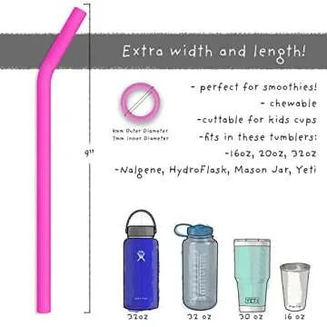 Reusable Silicone Drinking Straws - Big Size with Curved Bend for Tumblers Made from BPA Free No-Rubber Silicon - Flexible, Collapsible, Chewy, Bendy, Safe for Kids/Toddlers