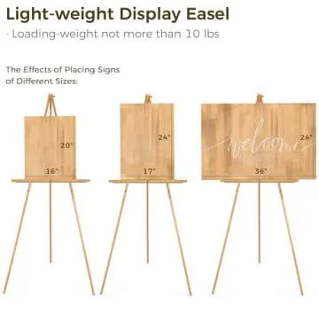 VISWIN Upgraded 63" Gold Wooden Easel Stand for Sign, Tripod Easel for Wedding Sign Stand, Welcome B...
