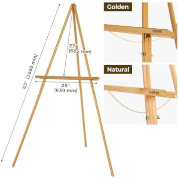 VISWIN Upgraded 63" Gold Wooden Easel Stand for Sign, Tripod Easel for Wedding Sign Stand, Welcome Board, Poster, Picture, Canvas Art Easel Floor with Tray for Display & Painting