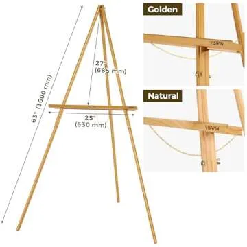 VISWIN Upgraded 63" Gold Wooden Easel Stand for Sign, Tripod Easel for Wedding Sign Stand, Welcome Board, Poster, Picture, Canvas Art Easel Floor with Tray for Display & Painting