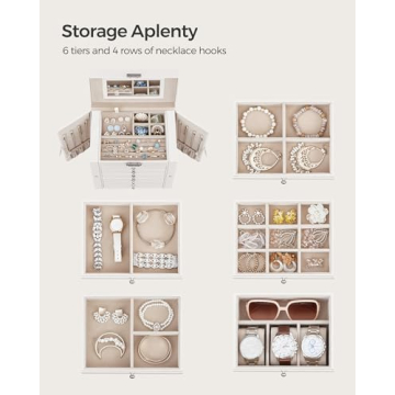 SONGMICS 6 Tier Jewelry Box with Mirror & 5 Drawers