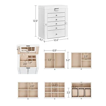 SONGMICS 6 Tier Jewelry Box with Mirror & 5 Drawers