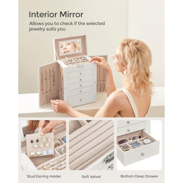 SONGMICS 6 Tier Jewelry Box with Mirror & 5 Drawers