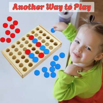 Arfun 4 in a Row Wooden Connect Board Game, Foldable Line up 4 Game, Classic Strategy Family Fun Toy, Wood Connect Game for Kids and Adults (Travel Size)