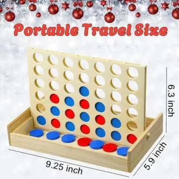 Arfun 4 in a Row Wooden Connect Board Game, Foldable Line up 4 Game, Classic Strategy Family Fun Toy, Wood Connect Game for Kids and Adults (Travel Size)