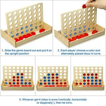 Arfun 4 in a Row Wooden Connect Board Game, Foldable Line up 4 Game, Classic Strategy Family Fun Toy, Wood Connect Game for Kids and Adults (Travel Size)