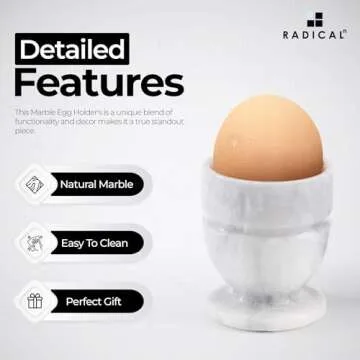 Radicaln Marble Egg Cups 2.5'' Inches White Handmade Egg Whites Cup Holder for Hard Boiled Eggs Ideal Egg Cup Holder & Soft Boiled Egg Holder Set