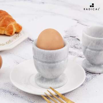 Radicaln Marble Egg Cups 2.5'' Inches White Handmade Egg Whites Cup Holder for Hard Boiled Eggs Ideal Egg Cup Holder & Soft Boiled Egg Holder Set