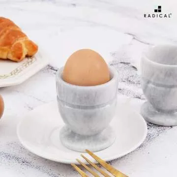 Radicaln Marble Egg Cups 2.5'' Inches White Handmade Egg Whites Cup Holder for Hard Boiled Eggs Ideal Egg Cup Holder & Soft Boiled Egg Holder Set