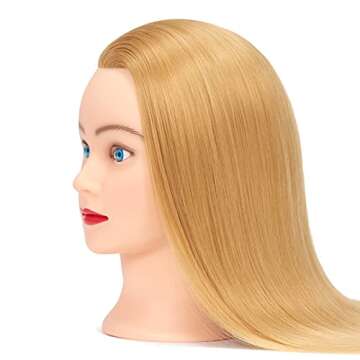 Training Head 26"-28" Mannequin Head Hair Styling Manikin Cosmetology Doll Head Synthetic Fiber Hair Hairdressing Training Model Free Clamp (1711W2720)