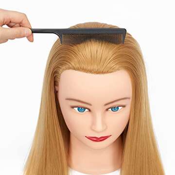 Training Head 26"-28" Mannequin Head Hair Styling Manikin Cosmetology Doll Head Synthetic Fiber Hair Hairdressing Training Model Free Clamp (1711W2720)