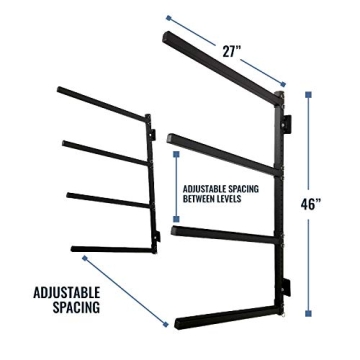 StoreYourBoard 4 Paddleboard Storage Rack, Adjustable Wall Mounted Indoor Garage Organizer, Standup Holds SUPs and Kayaks