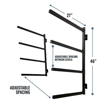 StoreYourBoard 4 Paddleboard Storage Rack, Adjustable Wall Mounted Indoor Garage Organizer, Standup Holds SUPs and Kayaks