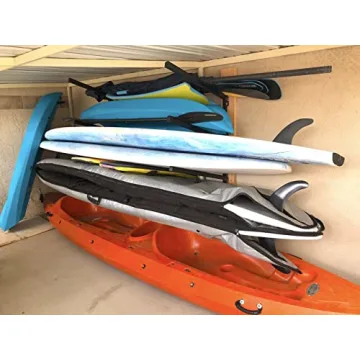 StoreYourBoard 4 Paddleboard Storage Rack, Adjustable Wall Mounted Indoor Garage Organizer, Standup Holds SUPs and Kayaks