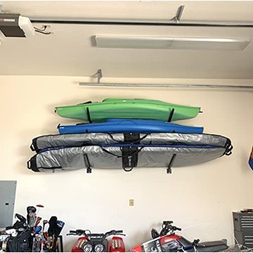 StoreYourBoard 4 Paddleboard Storage Rack, Adjustable Wall Mounted Indoor Garage Organizer, Standup Holds SUPs and Kayaks