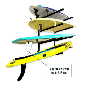 StoreYourBoard 4 Paddleboard Storage Rack, Adjustable Wall Mounted Indoor Garage Organizer, Standup Holds SUPs and Kayaks