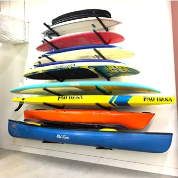 StoreYourBoard 4 Paddleboard Storage Rack, Adjustable Wall Mounted Indoor Garage Organizer, Standup Holds SUPs and Kayaks