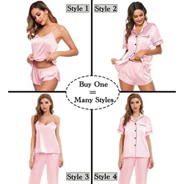 Luxurious SWOMOG Silk Satin Pajama Set 4Pcs Loungewear