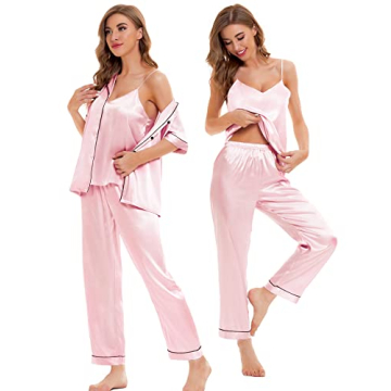 Luxurious SWOMOG Silk Satin Pajama Set 4Pcs Loungewear