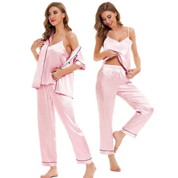 Luxurious SWOMOG Silk Satin Pajama Set 4Pcs Loungewear