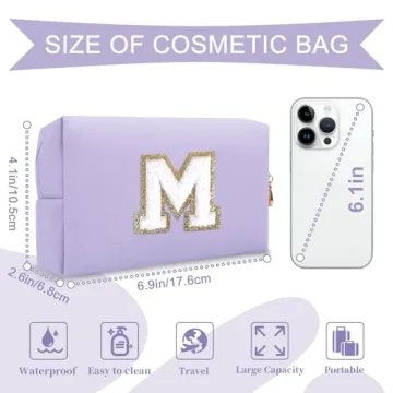 Personalized Makeup Bag Initial A-Z Preppy Patch Bag,Small PU Leather Travel Cosmetic Bag Pouch with...