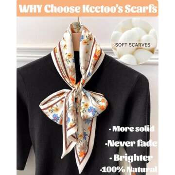 kcctoo 59" Mulberry Silk Like Head Scarf Women's Fashion Square Neck Satin Scarfs for Bag Hair Scarves Gift 59 * 5.9”