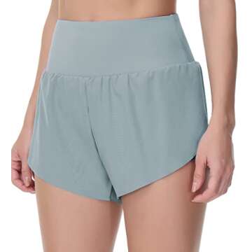 THE GYM PEOPLE Women’s Quick Dry Running Shorts Mesh Liner High Waisted Tennis Workout Shorts Zipper Pockets (Small, Denim Blue)