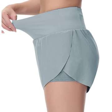 THE GYM PEOPLE Women’s Quick Dry Running Shorts Mesh Liner High Waisted Tennis Workout Shorts Zipper Pockets (Small, Denim Blue)