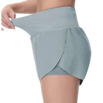 THE GYM PEOPLE Women’s Quick Dry Running Shorts Mesh Liner High Waisted Tennis Workout Shorts Zipper Pockets (Small, Denim Blue)