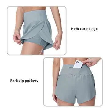 THE GYM PEOPLE Women’s Quick Dry Running Shorts Mesh Liner High Waisted Tennis Workout Shorts Zipper Pockets (Small, Denim Blue)