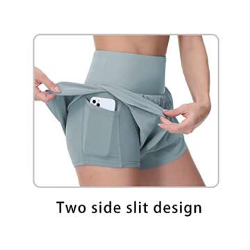 THE GYM PEOPLE Women’s Quick Dry Running Shorts Mesh Liner High Waisted Tennis Workout Shorts Zipper Pockets (Small, Denim Blue)